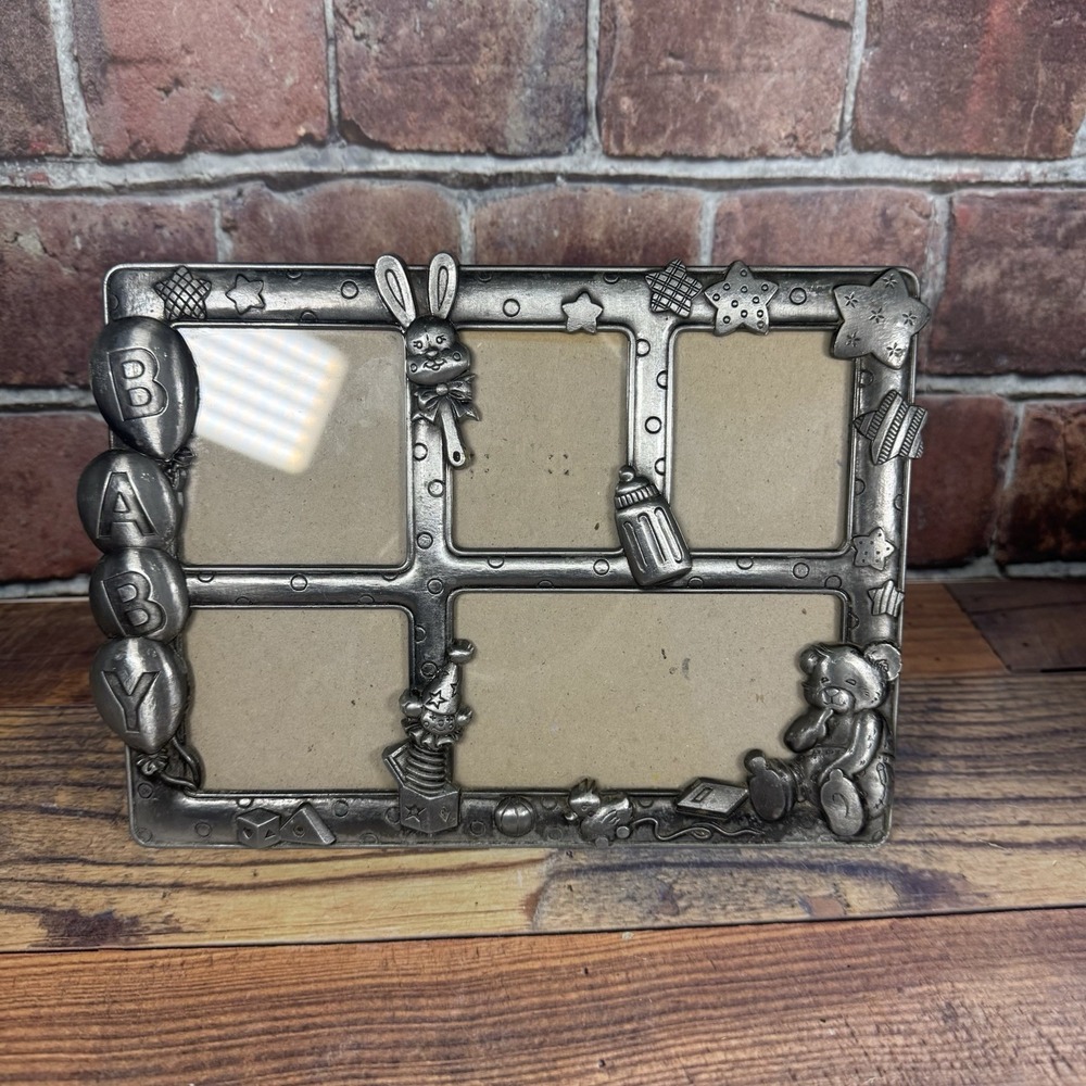 Vintage Gallery Pewter Baby Picture Frame Multi-Photo 5 Opening‎ Unisex Nursery